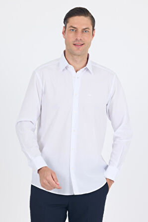 Beyaz Klasik Yaka Uzun Kol Cepsiz Comfort Fit Classic Pamuklu Gömlek Gömlek 1004250287