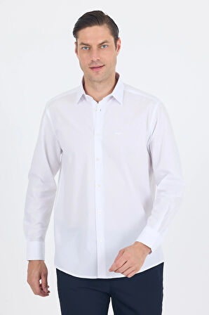 Beyaz Klasik Yaka Uzun Kol Cepsiz Comfort Fit Classic Pamuklu Gömlek Gömlek 1004250287