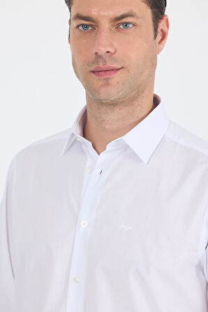 Beyaz Klasik Yaka Uzun Kol Cepsiz Comfort Fit Classic Pamuklu Gömlek Gömlek 1004250287