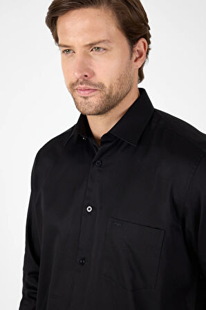 Siyah Sert Yaka Düz Classic %100 Pamuk Comfort Fit Gömlek 1004250323