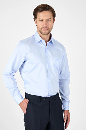 Mavi Sert Yaka Düz Classic %100 Pamuk Comfort Fit Gömlek 1004250323