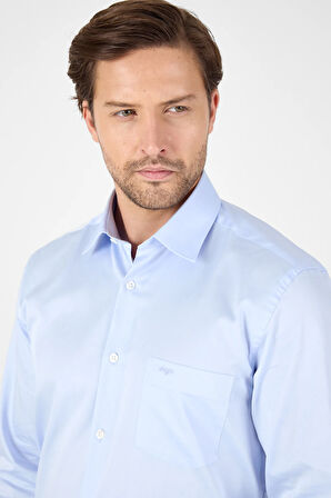 Mavi Sert Yaka Düz Classic %100 Pamuk Comfort Fit Gömlek 1004250323