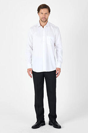 Beyaz Sert Yaka Düz Classic %100 Pamuk Comfort Fit Gömlek 1004250323