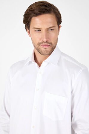 Beyaz Sert Yaka Düz Classic %100 Pamuk Comfort Fit Gömlek 1004250323