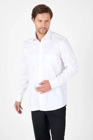 Beyaz Sert Yaka Düz Classic %100 Pamuk Comfort Fit Gömlek 1004250323