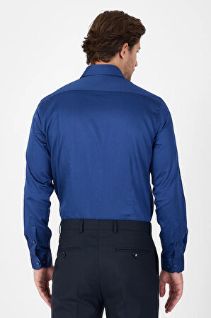 Lacivert Sert Yaka Düz Classic %100 Pamuk Slim Fit Gömlek 1004250324