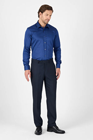 Lacivert Sert Yaka Düz Classic %100 Pamuk Slim Fit Gömlek 1004250324