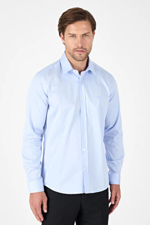Mavi Sert Yaka Düz Classic %100 Pamuk Slim Fit Gömlek 1004250324