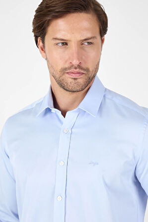 Mavi Sert Yaka Düz Classic %100 Pamuk Slim Fit Gömlek 1004250324
