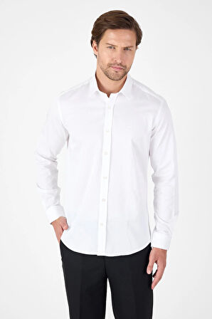 Beyaz Sert Yaka Düz Classic %100 Pamuk Slim Fit Gömlek 1004250324