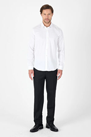 Beyaz Sert Yaka Düz Classic %100 Pamuk Slim Fit Gömlek 1004250324