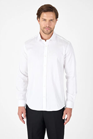 Beyaz Sert Yaka Düz Classic %100 Pamuk Slim Fit Gömlek 1004250324