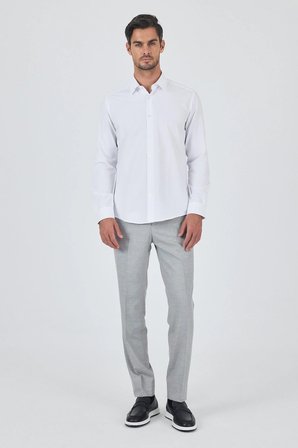 Beyaz Sert Yaka Düz Classic Pamuklu Slim Fit Gömlek 1004250900