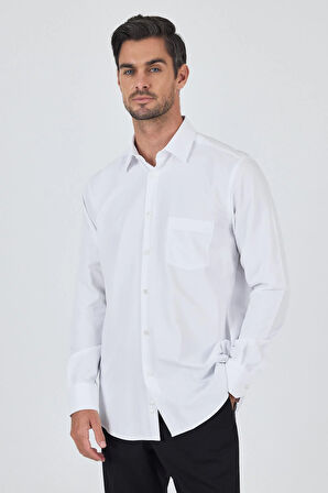 Beyaz Sert Yaka Düz Classic Comfort Fit Gömlek 1004250901
