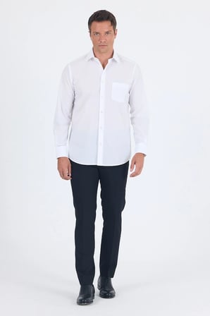 Beyaz Klasik Yaka Uzun Kol Cepli Comfort Fit Basic Pamuklu Gömlek 1004255002