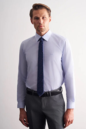 Mavi Klasik Yaka Uzun Kol Cepsiz Slim Fit Basic Pamuklu Gömlek 1004255008