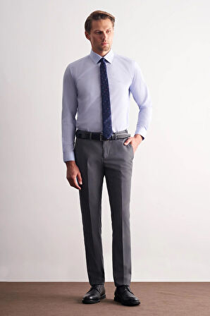 Mavi Klasik Yaka Uzun Kol Cepsiz Slim Fit Basic Pamuklu Gömlek 1004255008