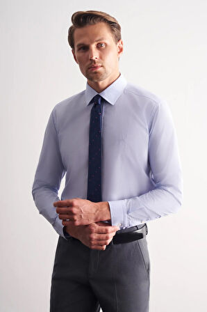 Mavi Klasik Yaka Uzun Kol Cepsiz Slim Fit Basic Pamuklu Gömlek 1004255008