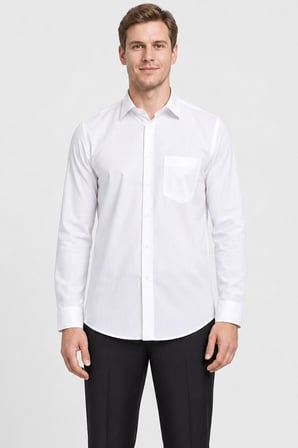 Beyaz Sert Yaka Uzun Kol Comfort Fit Pamuklu Gömlek 1004255051