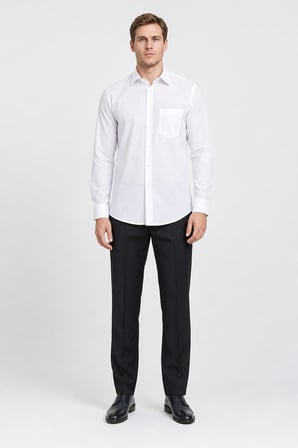 Beyaz Sert Yaka Uzun Kol Comfort Fit Pamuklu Gömlek 1004255051