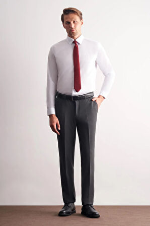 Beyaz Klasik Yaka Uzun Kol Cepsiz Slim Fit Basic Pamuklu Gömlek 1004255057