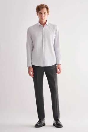 Beyaz Yarım İtalyan Yaka Uzun Kol Cepsiz  Slimfit Fit Classic Gömlek 1004255162