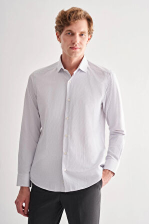 Beyaz Yarım İtalyan Yaka Uzun Kol Cepsiz  Slimfit Fit Classic Gömlek 1004255162