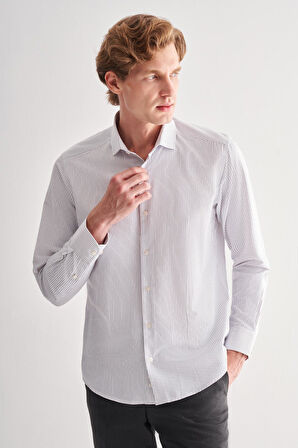 Beyaz Yarım İtalyan Yaka Uzun Kol Cepsiz  Slimfit Fit Classic Gömlek 1004255162