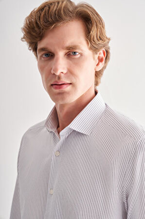 Beyaz Yarım İtalyan Yaka Uzun Kol Cepsiz  Slimfit Fit Classic Gömlek 1004255162