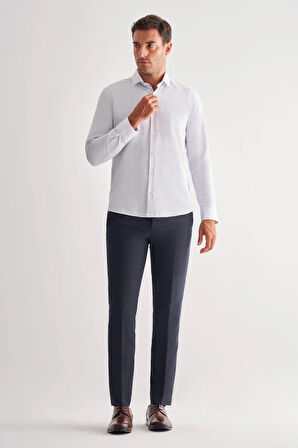 Beyaz Yarım İtalyan Yaka Uzun Kol Cepsiz  Slimfit Fit Classic Gömlek 1004255162