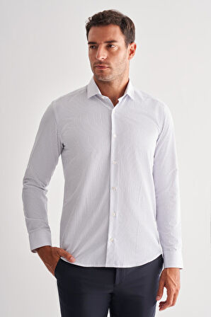 Beyaz Yarım İtalyan Yaka Uzun Kol Cepsiz  Slimfit Fit Classic Gömlek 1004255162