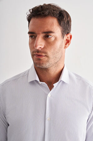 Beyaz Yarım İtalyan Yaka Uzun Kol Cepsiz  Slimfit Fit Classic Gömlek 1004255162