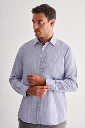 Koyu Lacivert Sert Yaka Uzun Kol Cepli Comfort Fit Classic Gömlek 1004255163