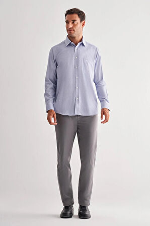 Koyu Lacivert Sert Yaka Uzun Kol Cepli Comfort Fit Classic Gömlek 1004255163