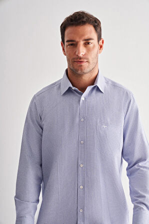 Koyu Lacivert Sert Yaka Uzun Kol Cepli Comfort Fit Classic Gömlek 1004255163