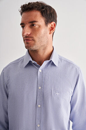 Koyu Lacivert Sert Yaka Uzun Kol Cepli Comfort Fit Classic Gömlek 1004255163