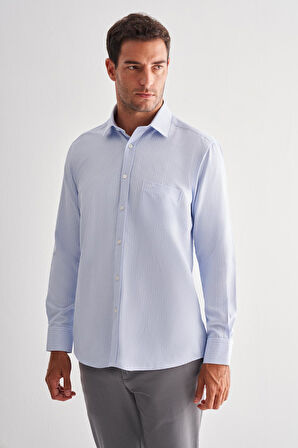 Koyu Mavi Sert Yaka Uzun Kol Cepli Comfort Fit Classic Gömlek 1004255163