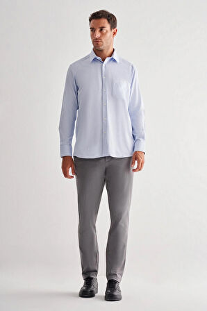 Koyu Mavi Sert Yaka Uzun Kol Cepli Comfort Fit Classic Gömlek 1004255163