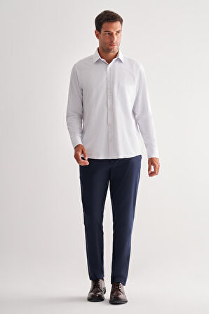 Beyaz Sert Yaka Uzun Kol Cepli Comfort Fit Classic Gömlek 1004255164