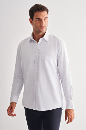 Beyaz Sert Yaka Uzun Kol Cepli Comfort Fit Classic Gömlek 1004255164