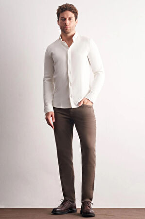Beyaz Smart Düğmeli Yaka Uzun Kol Cepsiz Slim Fit Casual Gömlek 1004255167