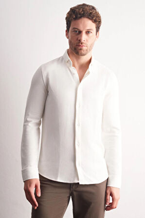 Beyaz Smart Düğmeli Yaka Uzun Kol Cepsiz Slim Fit Casual Gömlek 1004255167