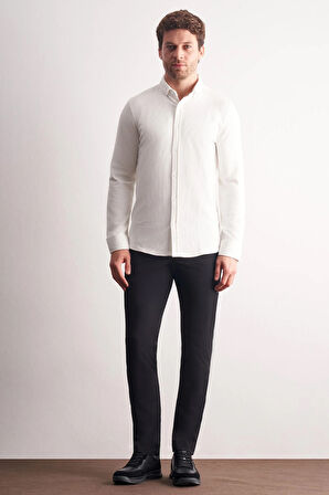 Beyaz Smart Düğmeli Yaka Uzun Kol Cepsiz Slim Fit Casual Gömlek 1004255169
