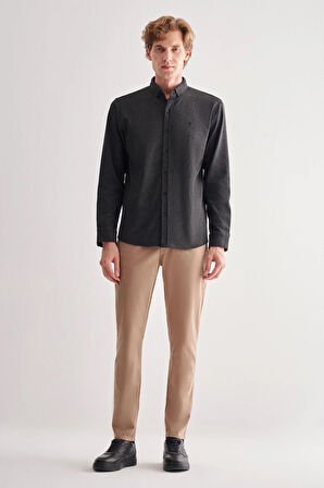 Siyah Smart Düğmeli Yaka Uzun Kol Cepsiz Slim Fit Casual Gömlek 1004255170