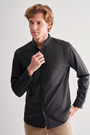 Siyah Smart Düğmeli Yaka Uzun Kol Cepsiz Slim Fit Casual Gömlek 1004255170