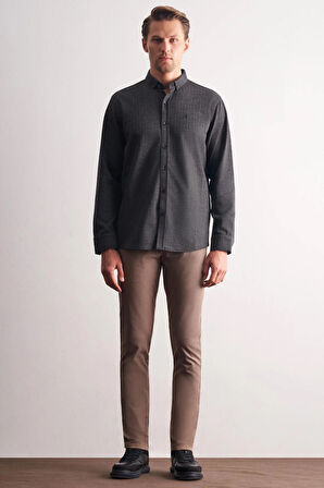 Siyah Smart Düğmeli Yaka Uzun Kol Cepsiz Slim Fit Casual Gömlek 1004255172