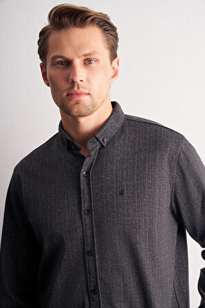 Siyah Smart Düğmeli Yaka Uzun Kol Cepsiz Slim Fit Casual Gömlek 1004255172