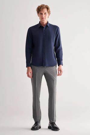 Koyu Lacivert Perfetto Düğmeli Yaka Uzun Kol Cepsiz Slim Fit Cls Gömlek 1004255173
