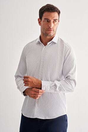 Beyaz Yarım İtalyan Yaka Uzun Kol Cepsiz Slim Fit Cls Gömlek 1004255174