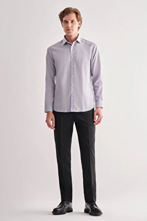 Gri Yarım İtalyan Yaka Uzun Kol Slim Fit Pamuklu Gömlek 1004255180
